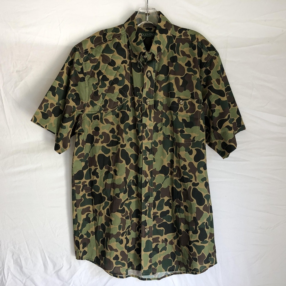 Kevin's Hunting Shirt Mens Medium Green Camo Cotton Short Sleeve Button Front